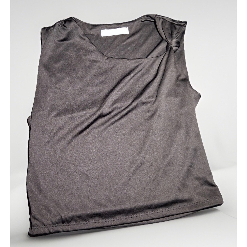 Gaze Womens Black Asymmetrical Knot Shoulder Sleeveless Draped Top Small